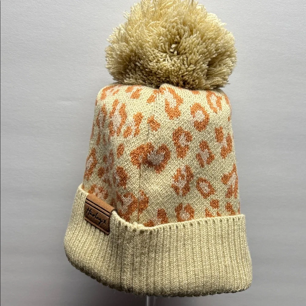 Hurley Women’s/Kids Vermont Pom Beanie Beige and Rust‎ Leopard/Cheetah Print